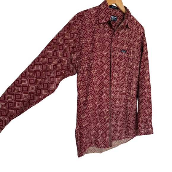 VINTAGE! Chaps x Ralph Lauren Men's Geometric Red Long Sleeve Button-Up Shirt M - Picture 4 of 7